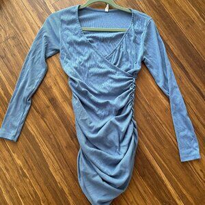 PinkBlush Periwinkle Ribbed Fitted Maternity/Nursing Dress Size Small